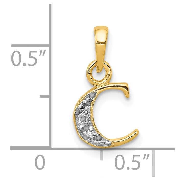 10K Yellow Gold and Rhodium Diamond Initial C Pendant
