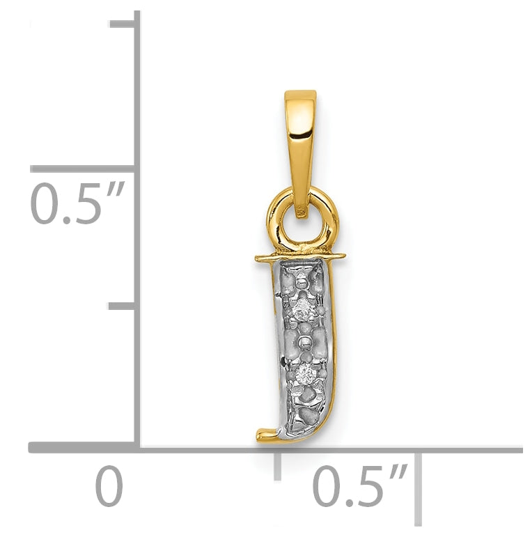 10K Yellow Gold and Rhodium Diamond Initial J Charm