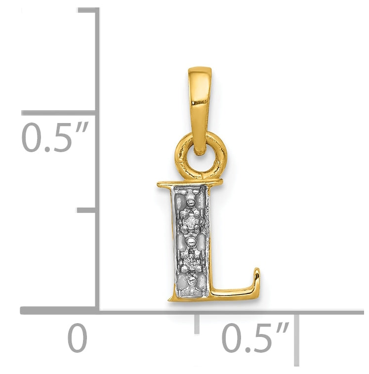 10K Yellow Gold and Rhodium Diamond Initial L Charm