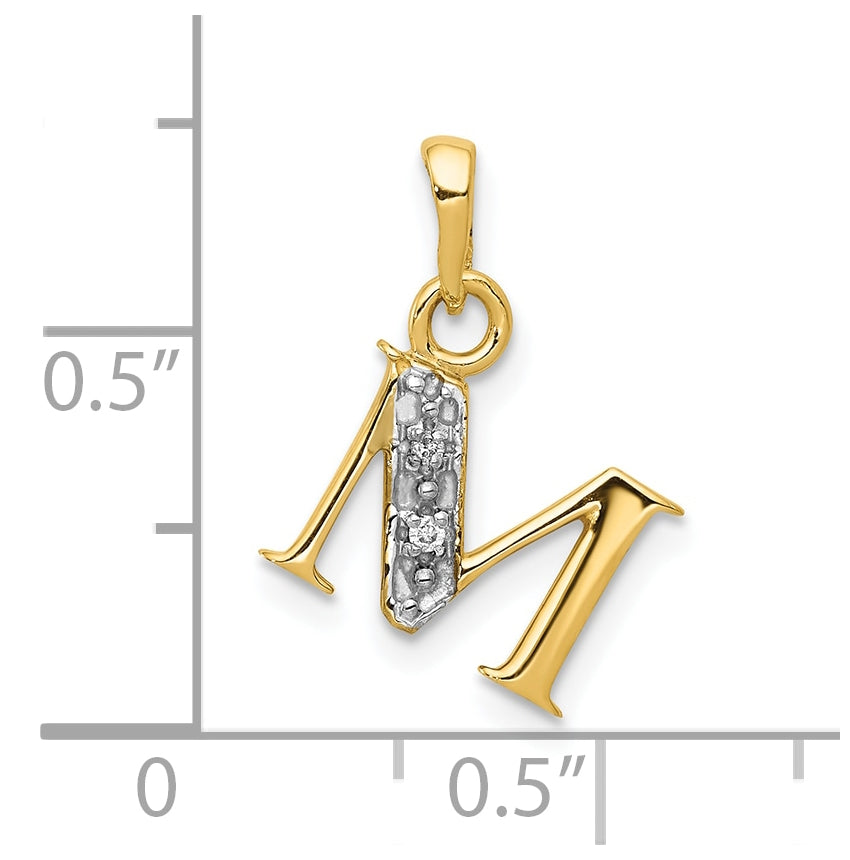 10K Yellow Gold and Rhodium Diamond Initial M Charm