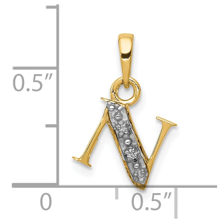10K Yellow Gold and Rhodium Diamond Initial N Charm