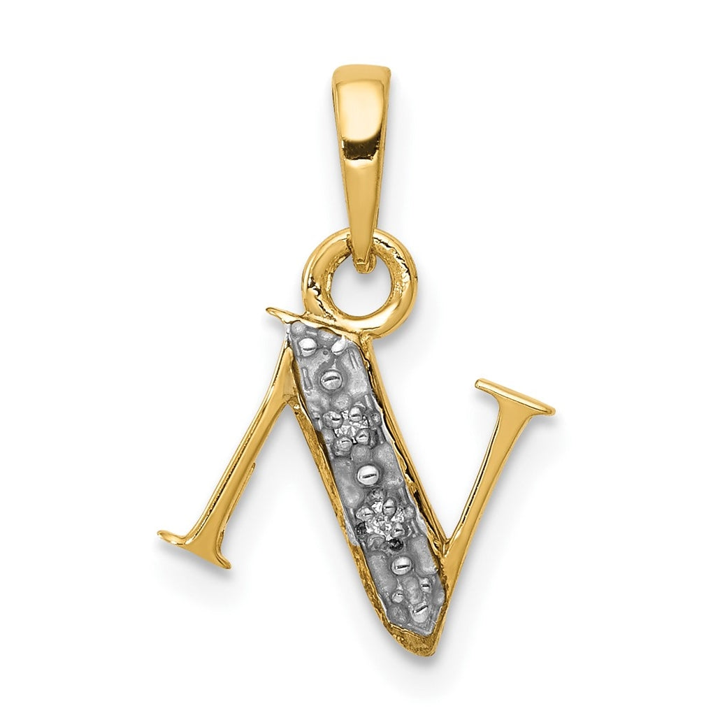 10K Yellow Gold and Rhodium Diamond Initial N Charm