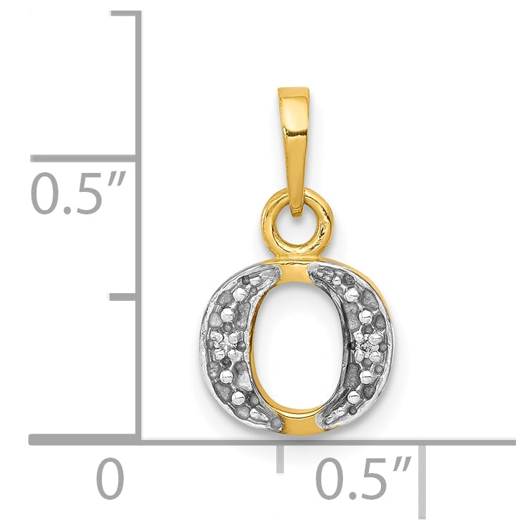 10K Yellow Gold and Rhodium Diamond Initial O Charm