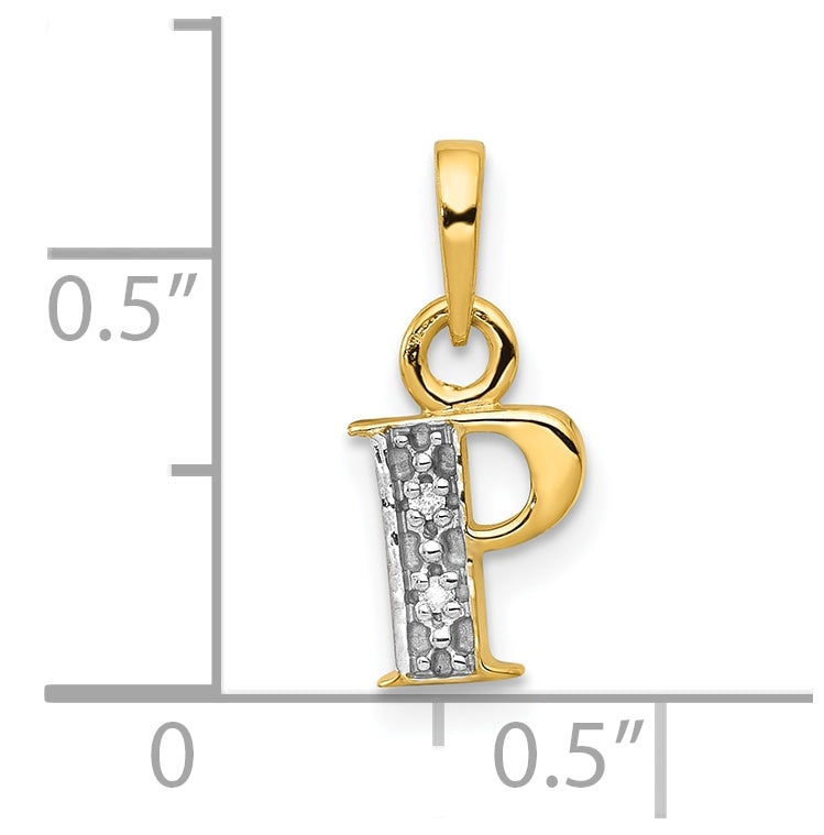 10K Yellow Gold and Rhodium Diamond Initial P Charm