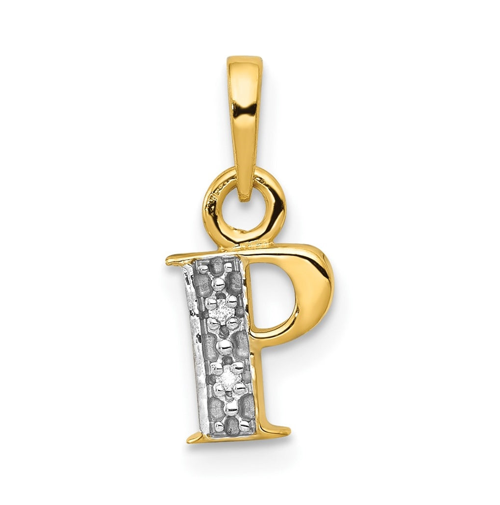 10K Yellow Gold and Rhodium Diamond Initial P Charm