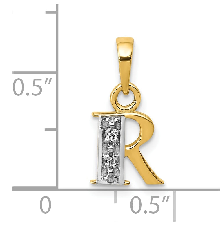 10K Yellow Gold and Rhodium Diamond Initial R Charm