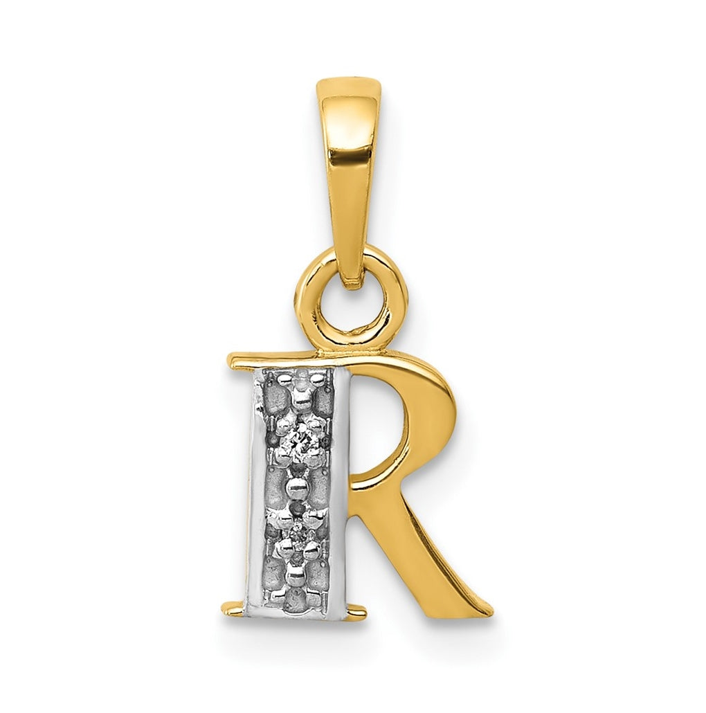 10K Yellow Gold and Rhodium Diamond Initial R Charm