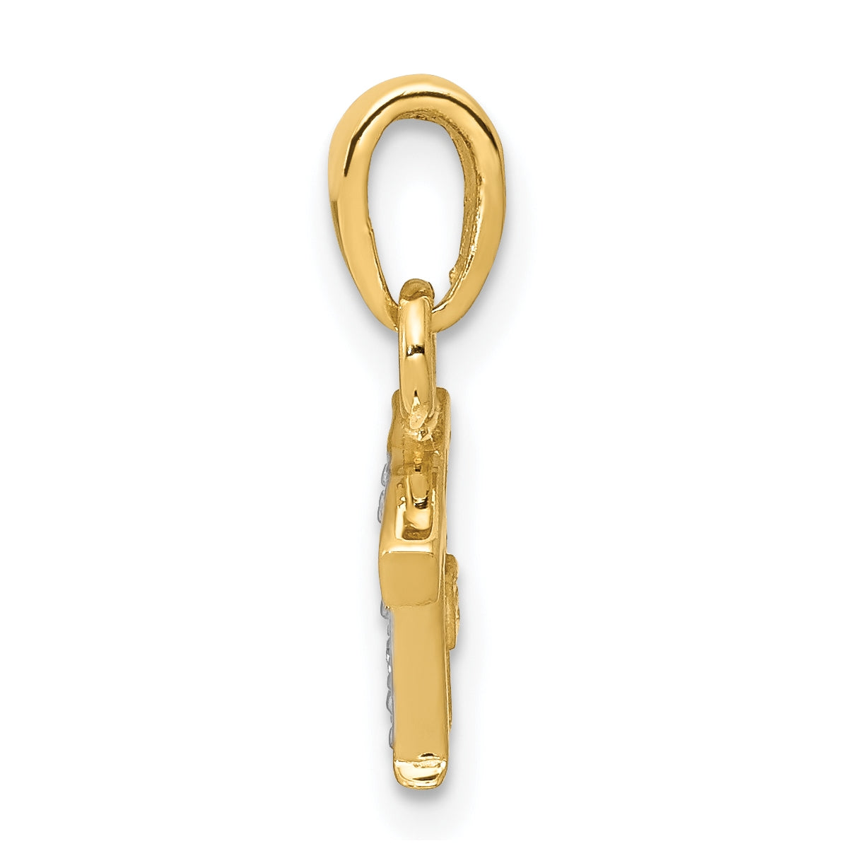 10K Yellow Gold and Rhodium Diamond Initial T Charm