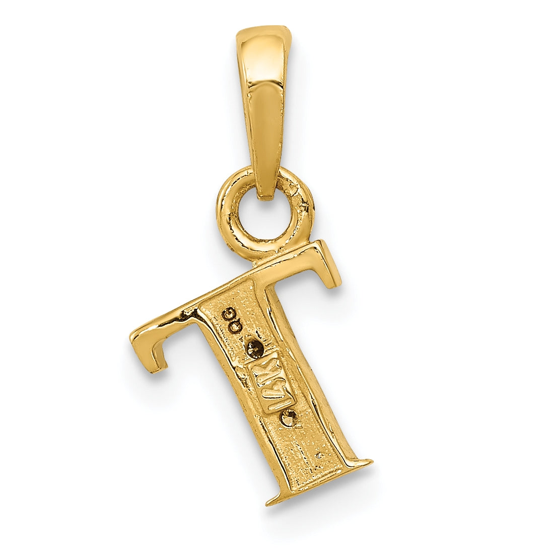 10K Yellow Gold and Rhodium Diamond Initial T Charm