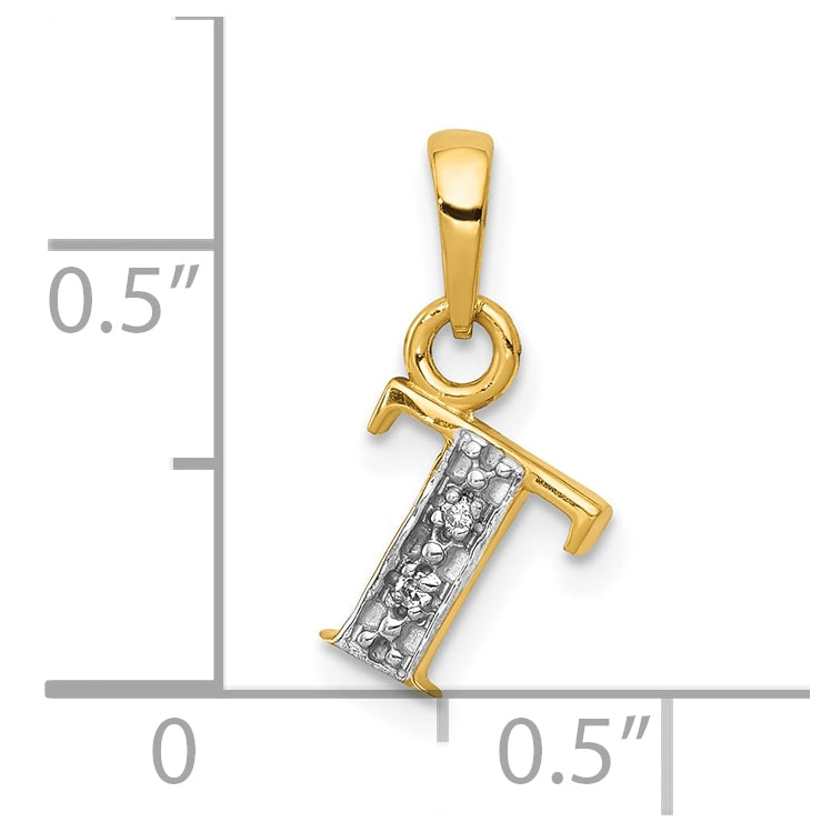 10K Yellow Gold and Rhodium Diamond Initial T Charm