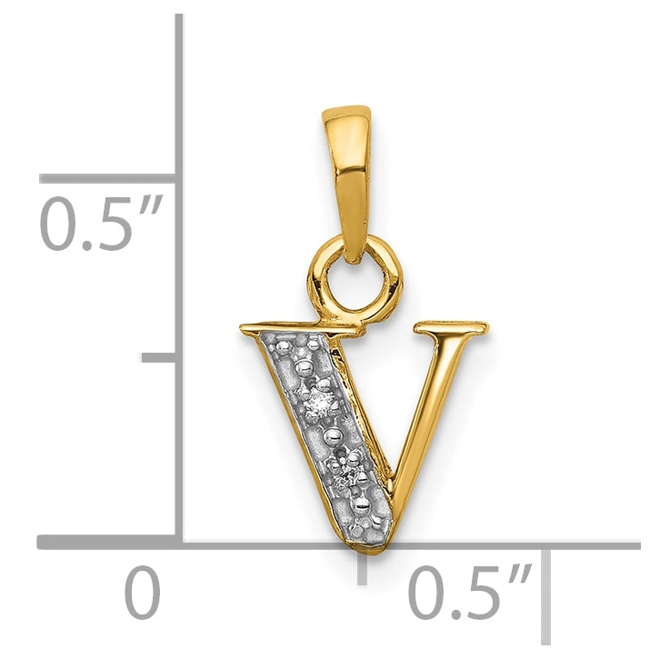 10K Yellow Gold and Rhodium Diamond Initial V Charm