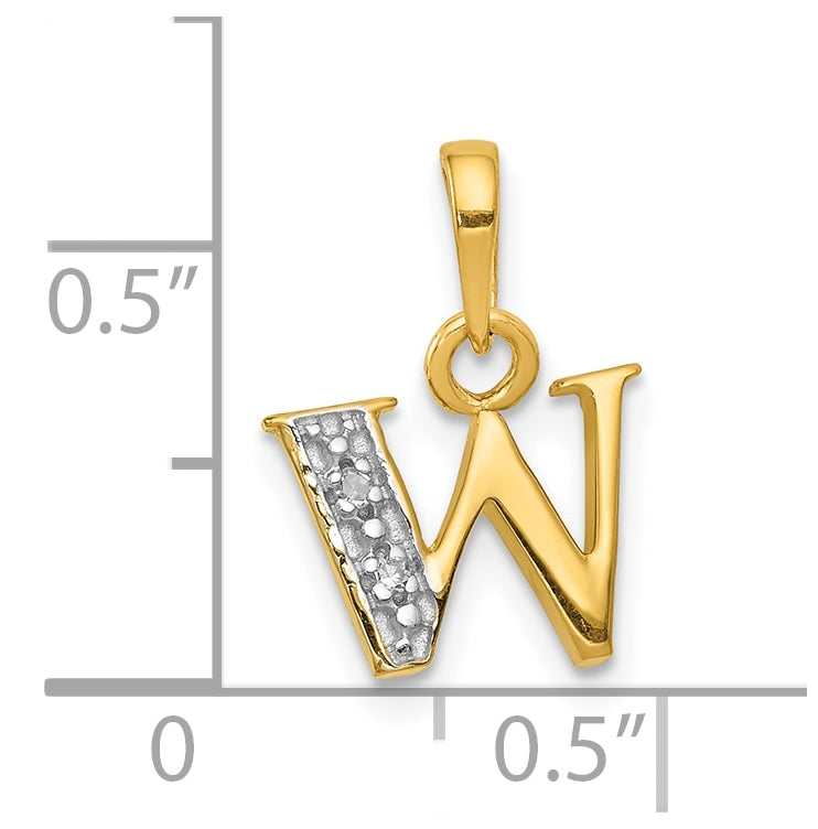 10K Yellow Gold and Rhodium Diamond Initial W Charm