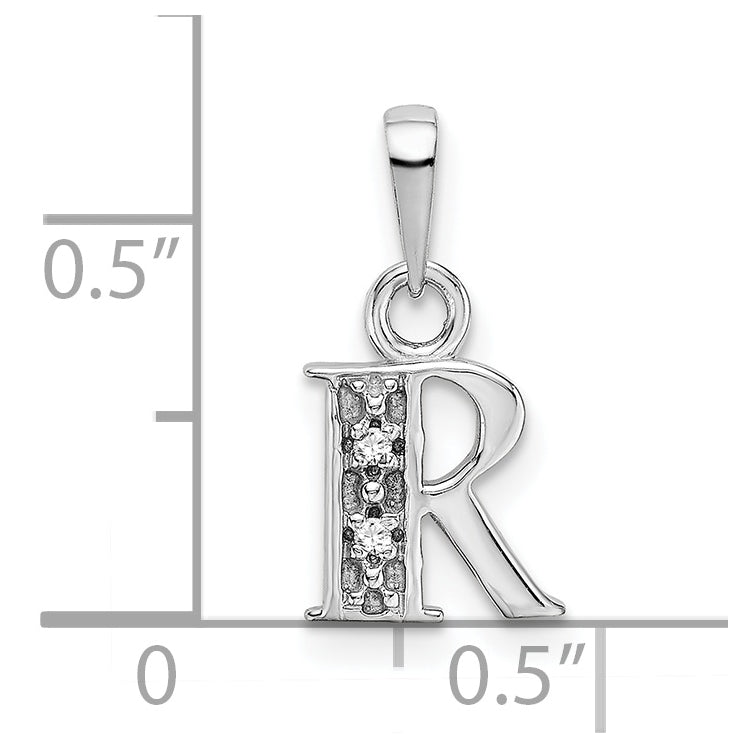 10K White Gold Diamond Initial R Pendant