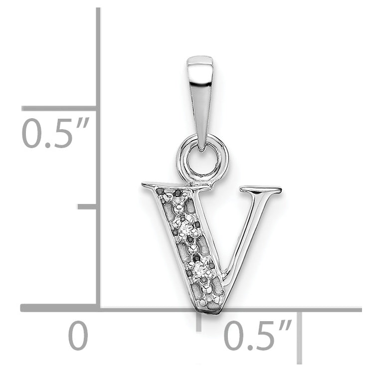 10K White Gold Diamond Initial V Pendant