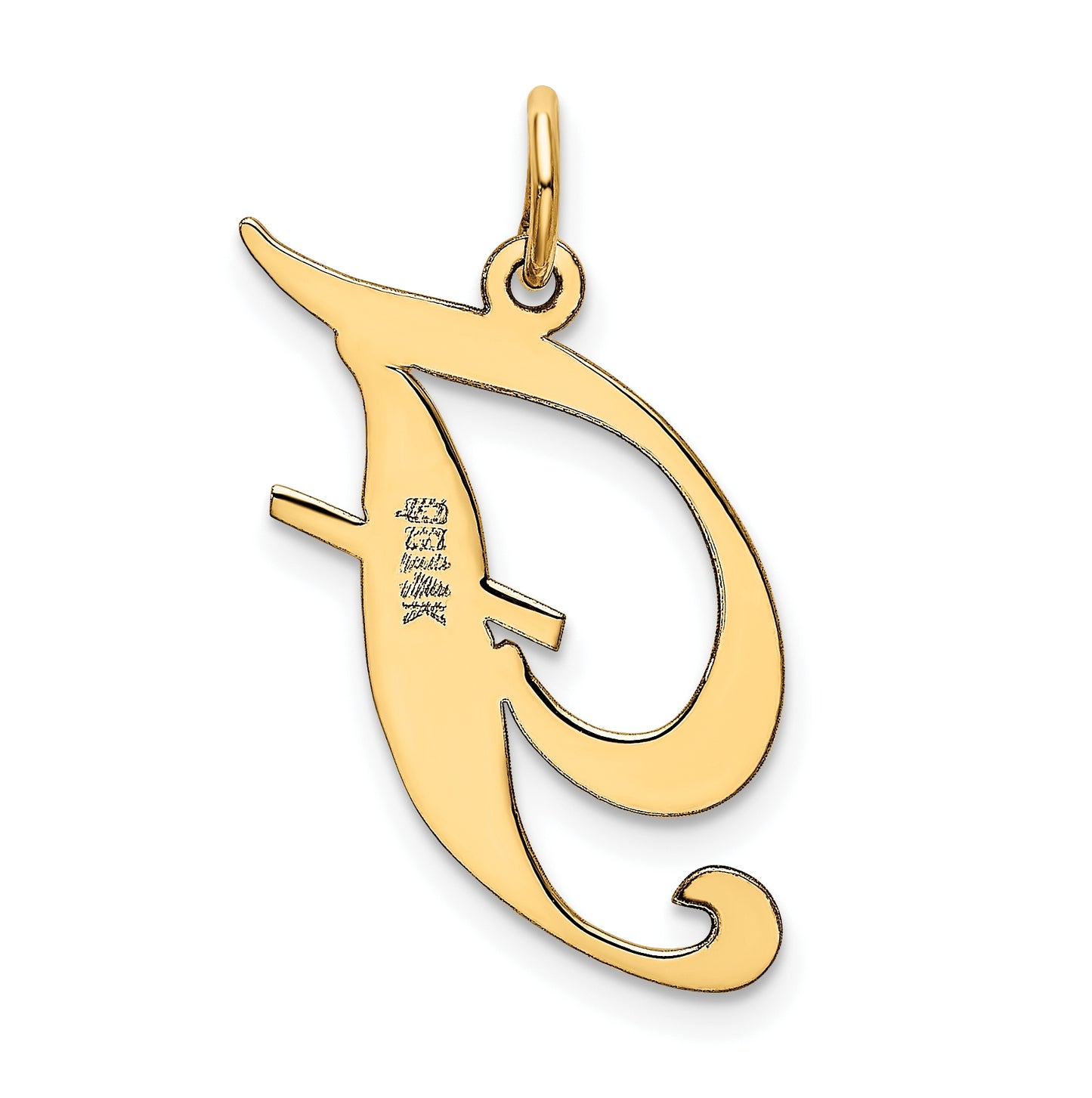 10K Yellow Gold Large Fancy Script Letter F Initial Charm