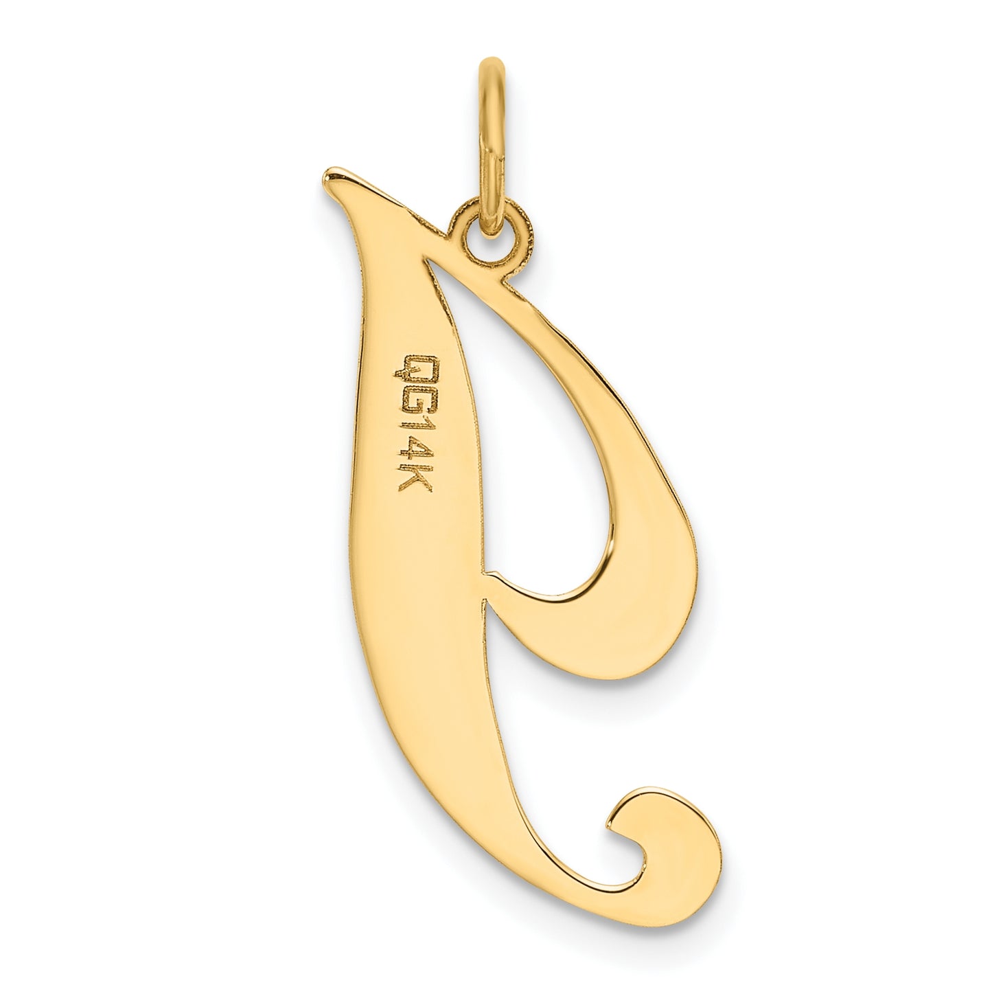 10K Yellow Gold Large Fancy Script Letter I Initial Charm