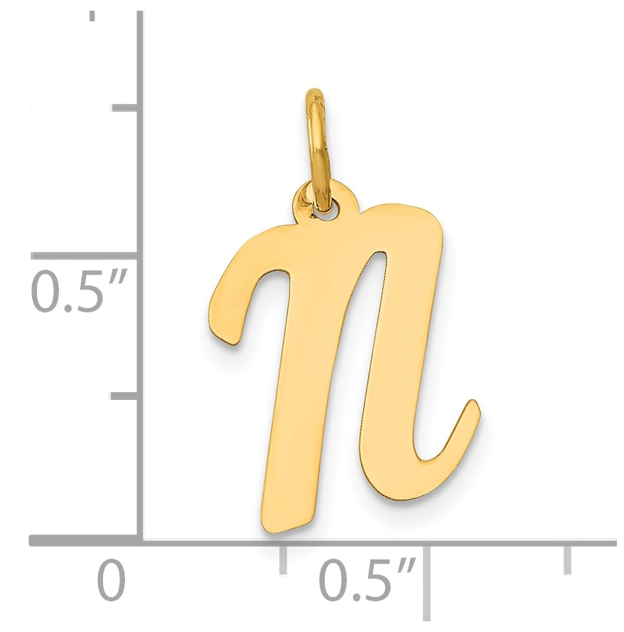 10K Yellow Gold Medium Script Letter N Initial Charm