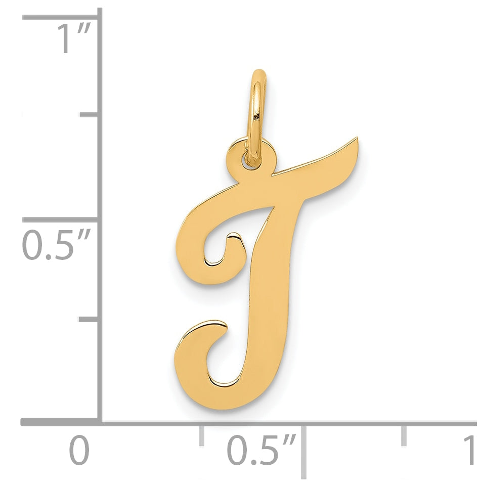 10K Yellow Gold Medium Script Letter T Initial Charm