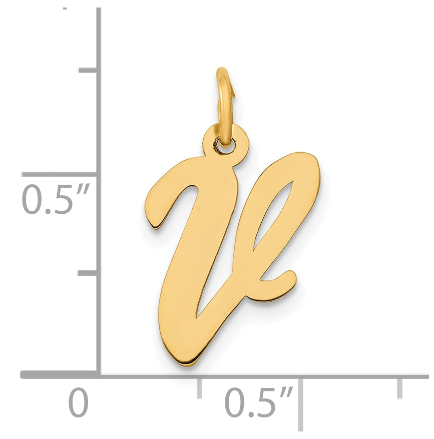 10K Yellow Gold Medium Script Letter V Initial Charm