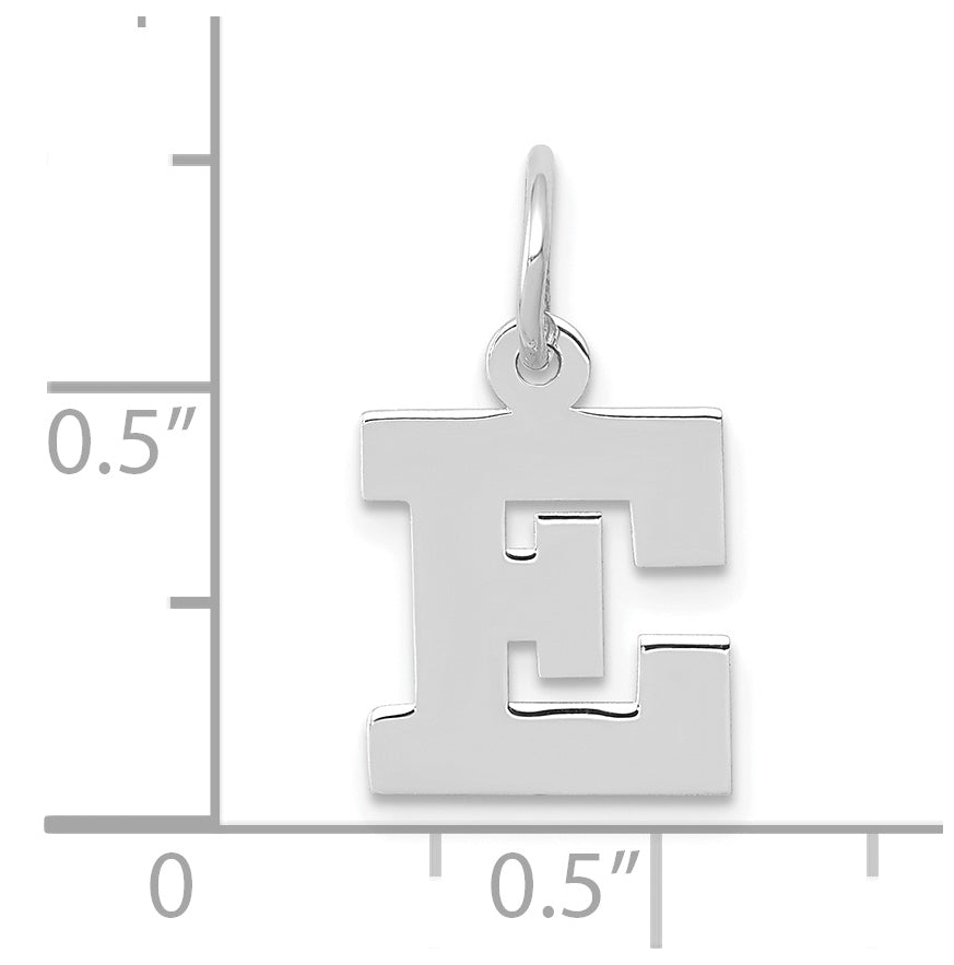 10k White Gold Small Block Initial E Charm