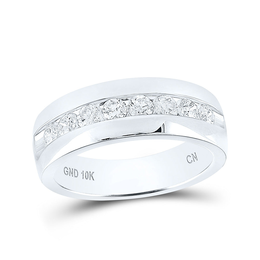 14K White Gold Mens Round Diamond Wedding Band Ring 1 Cttw, Mens Size: 7-13