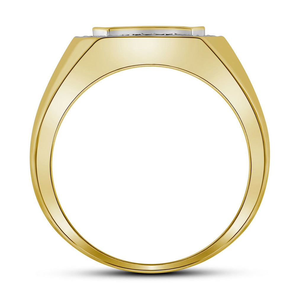 10K Yellow Gold Mens Round Diamond Octagon Cluster Ring 1/4 Cttw, Mens Size: 7-13