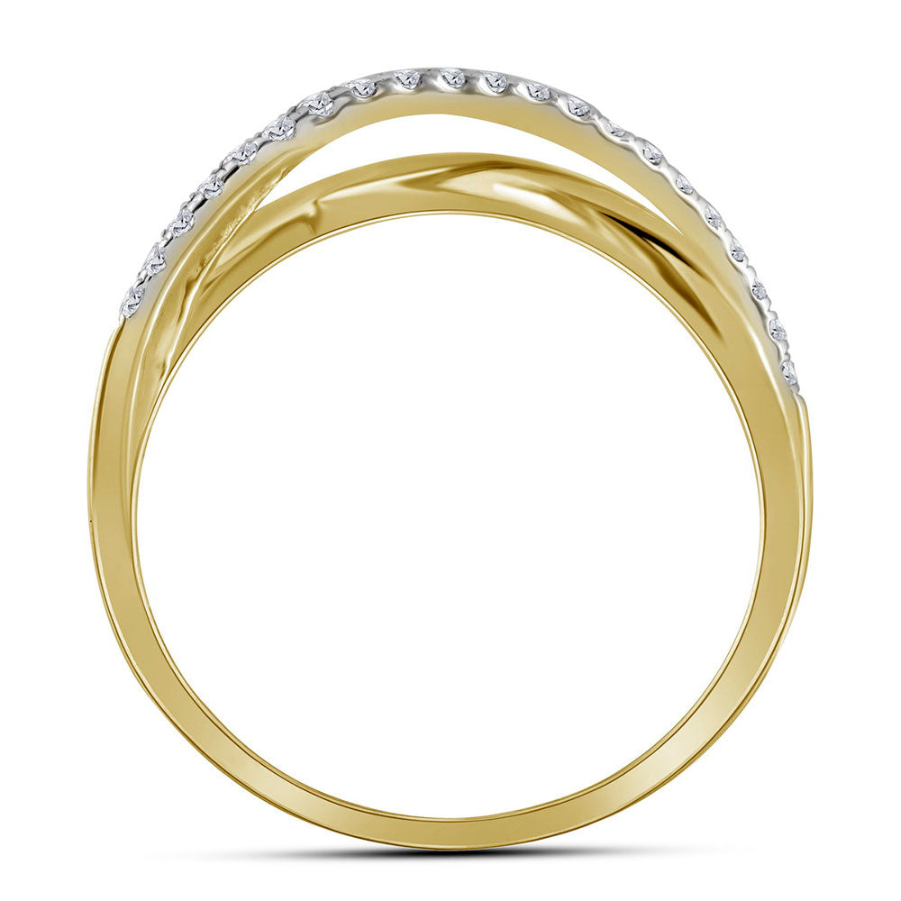 10K Yellow Gold Womens Round Diamond Crossover Band Ring 3/8 Cttw, Womens Size: 5-10