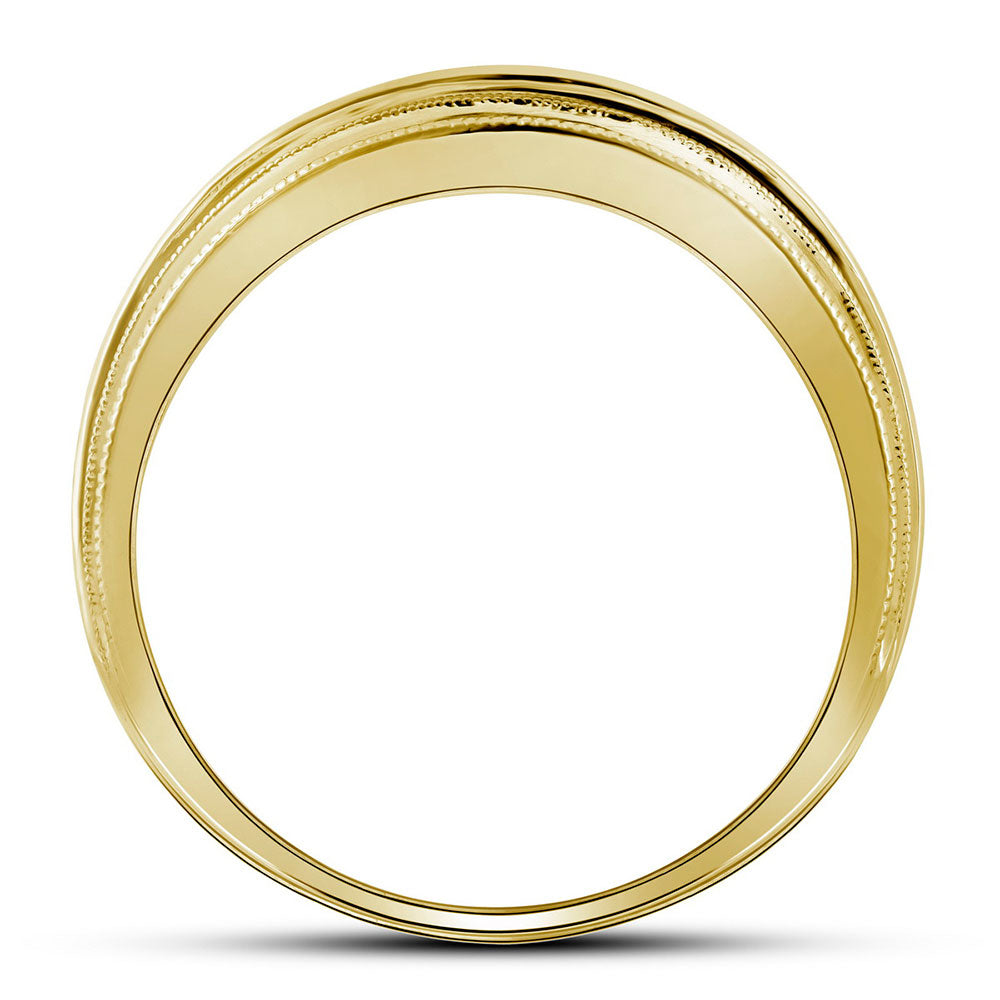 10K Yellow Gold Mens Round Diamond Milgrain Ridged Wedding Anniversary Band Ring 1/2 Cttw, Mens Size: 7-13