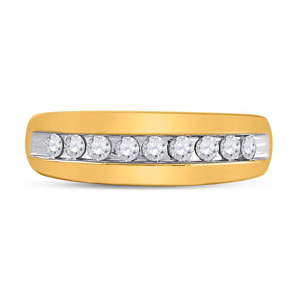 10K Yellow Or White Gold Mens Round Diamond Wedding Single Row Band Ring 1/2 Cttw, Mens Size: 7-13