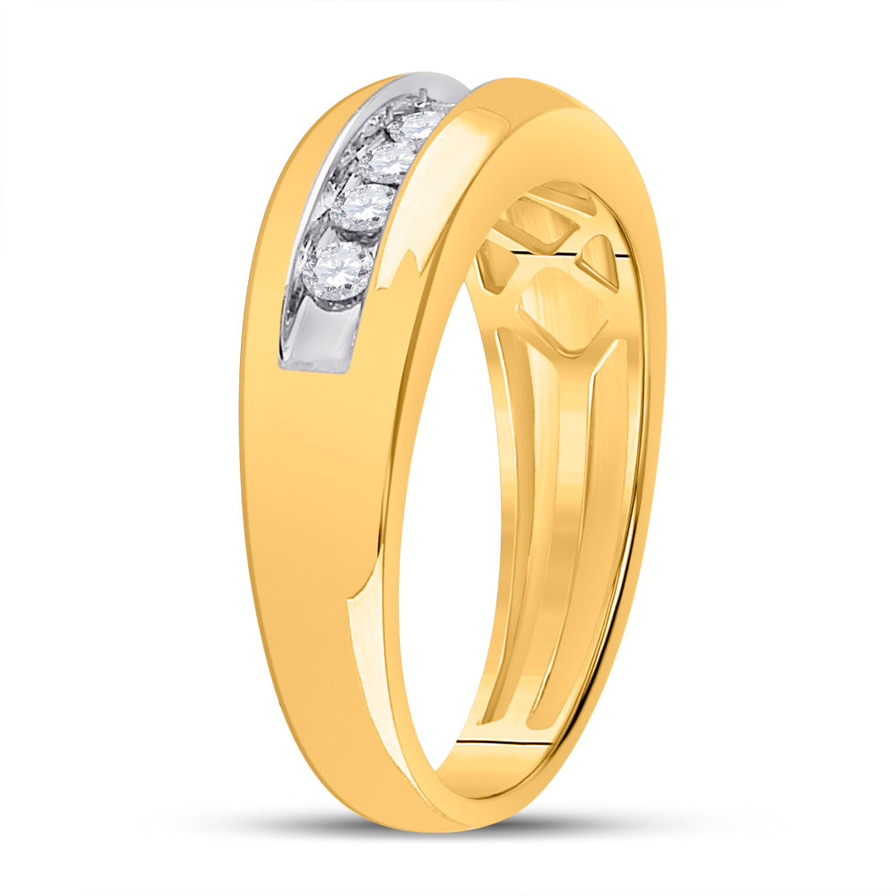 10K Yellow Or White Gold Mens Round Diamond Wedding Single Row Band Ring 1/2 Cttw, Mens Size: 7-13
