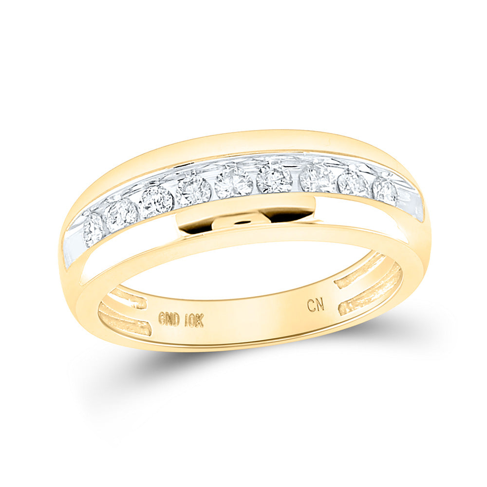10K Yellow Or White Gold Mens Round Diamond Wedding Single Row Band Ring 1/2 Cttw, Mens Size: 7-13