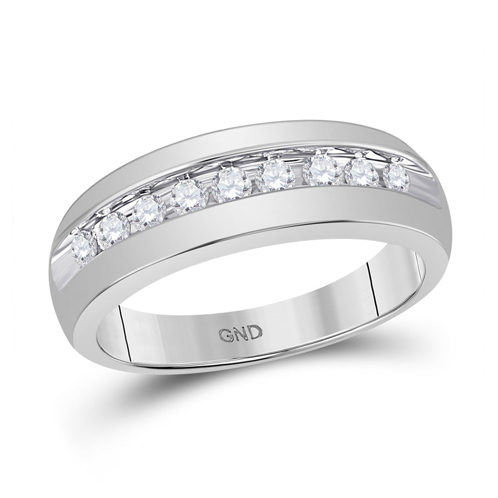 10K Yellow Or White Gold Mens Round Diamond Wedding Single Row Band Ring 1/2 Cttw, Mens Size: 7-13