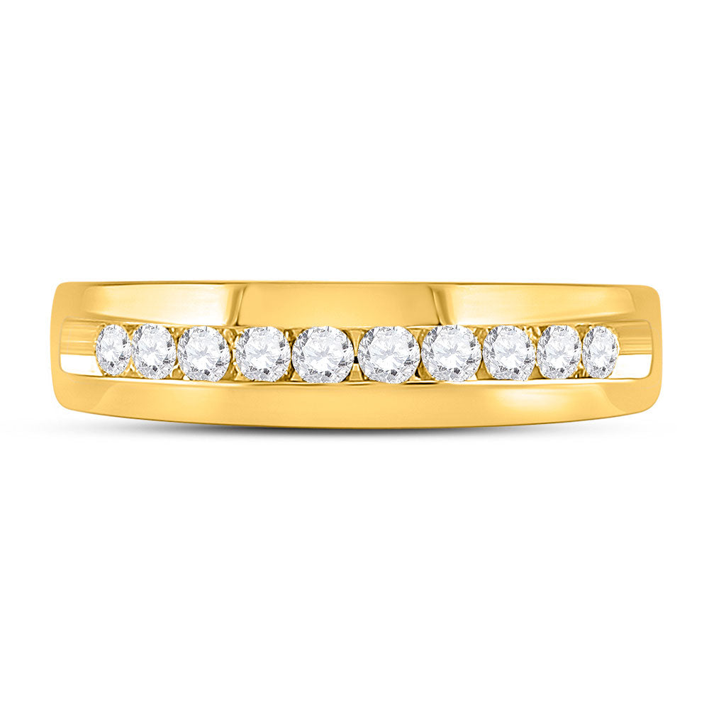 14K Yellow Gold Mens Round Diamond Wedding Single Row Band Ring 1/2 Cttw, Mens Size: 7-13