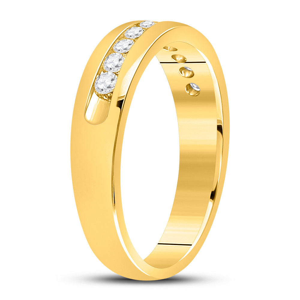 14K Yellow Gold Mens Round Diamond Wedding Single Row Band Ring 1/2 Cttw, Mens Size: 7-13
