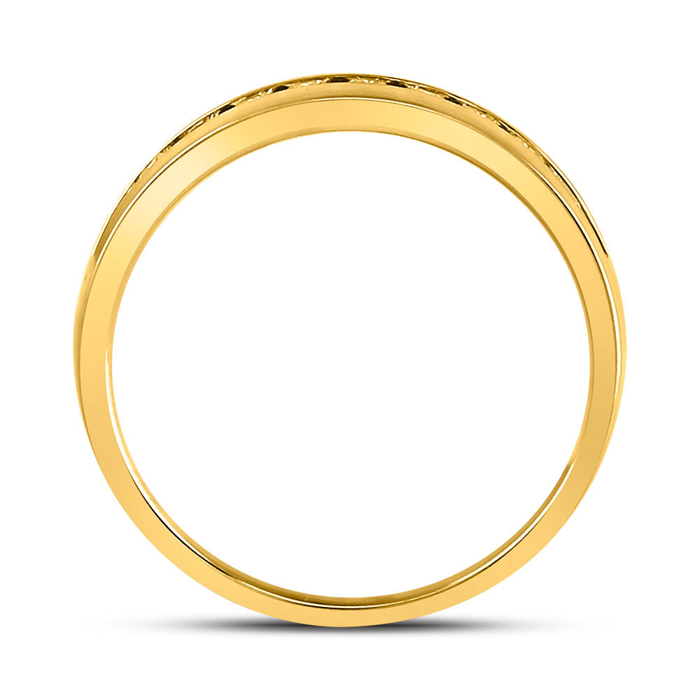 14K Yellow Gold Mens Round Diamond Wedding Single Row Band Ring 1/2 Cttw, Mens Size: 7-13