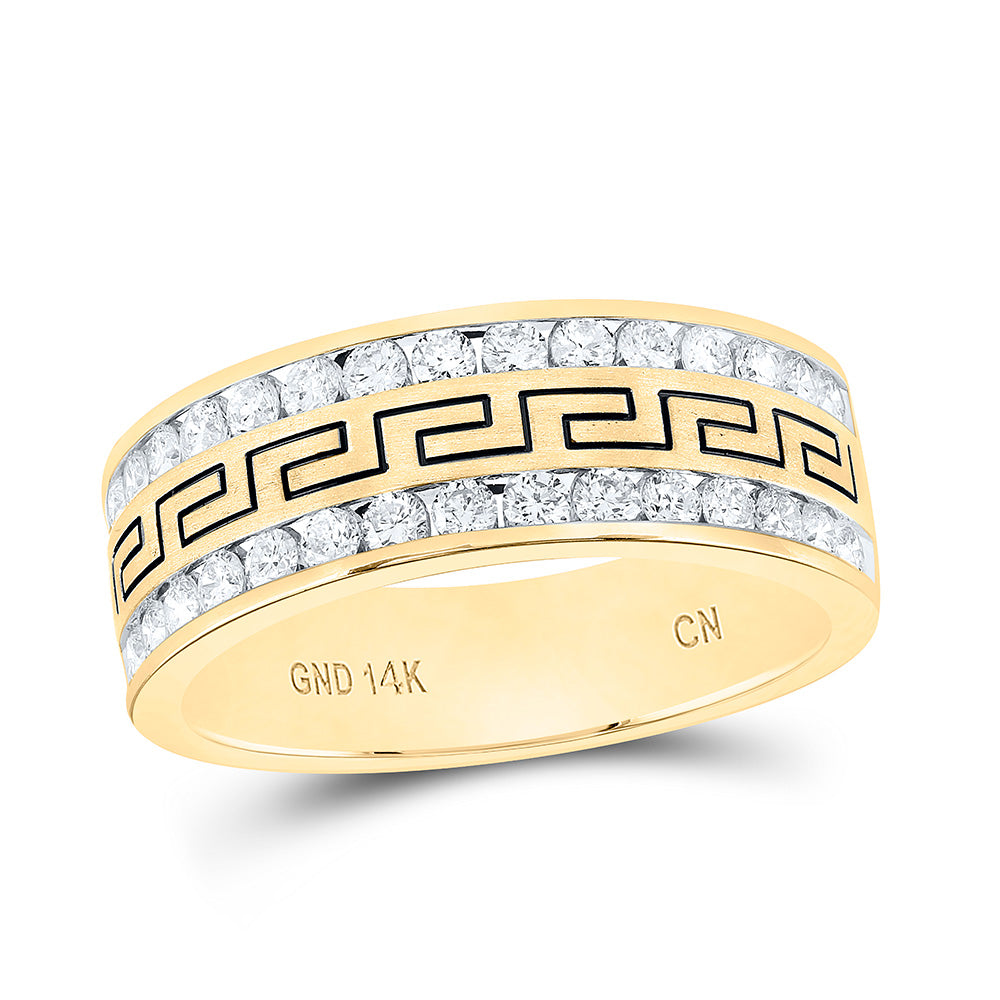 14K White Or Yellow Gold Mens Round Diamond Double Row Grecco Greek Key Wedding Band , Mens Size: 7-13