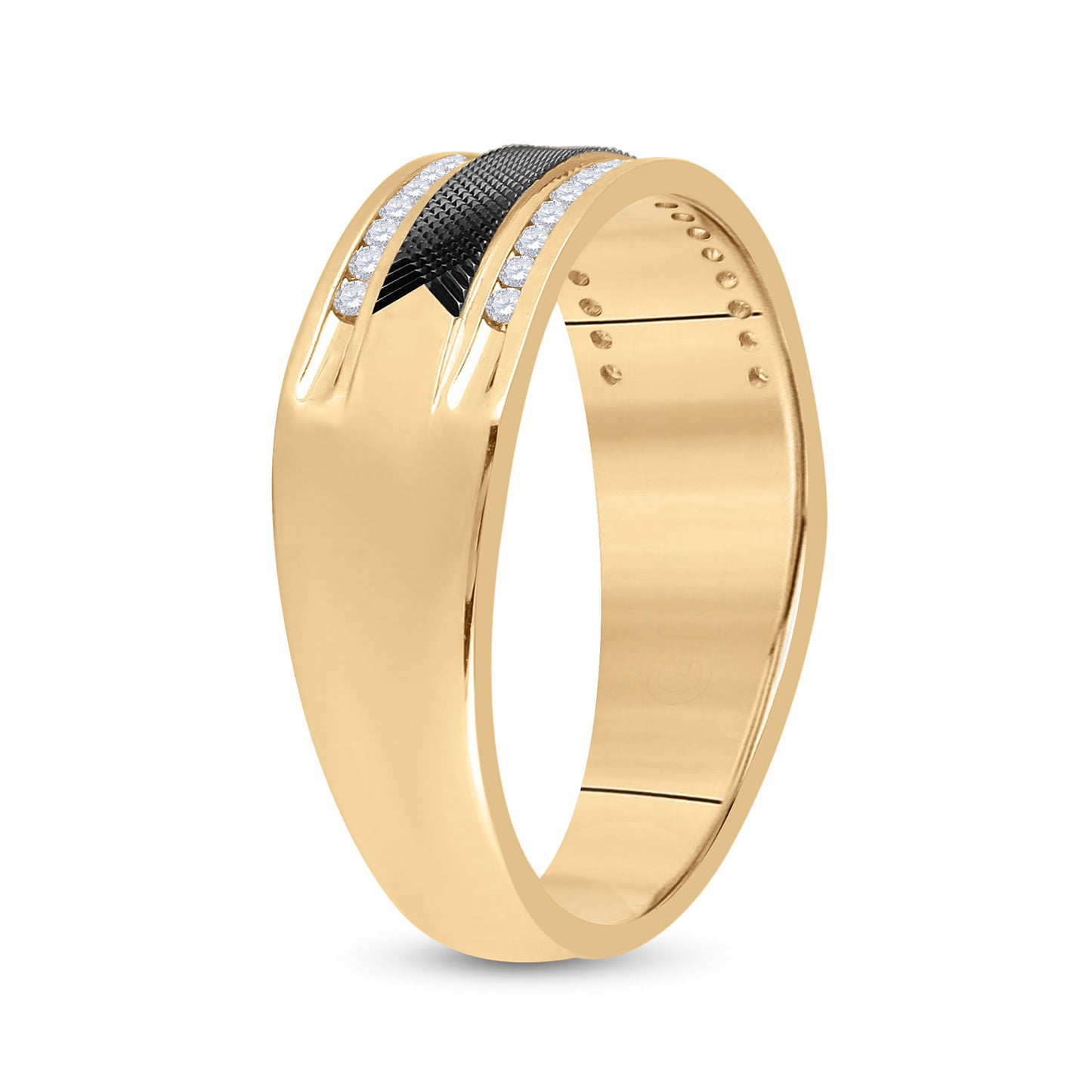14K Yellow Gold Mens Round Diamond Wedding Black-tone Band Ring 1/4 Cttw, Mens Size: 7-13