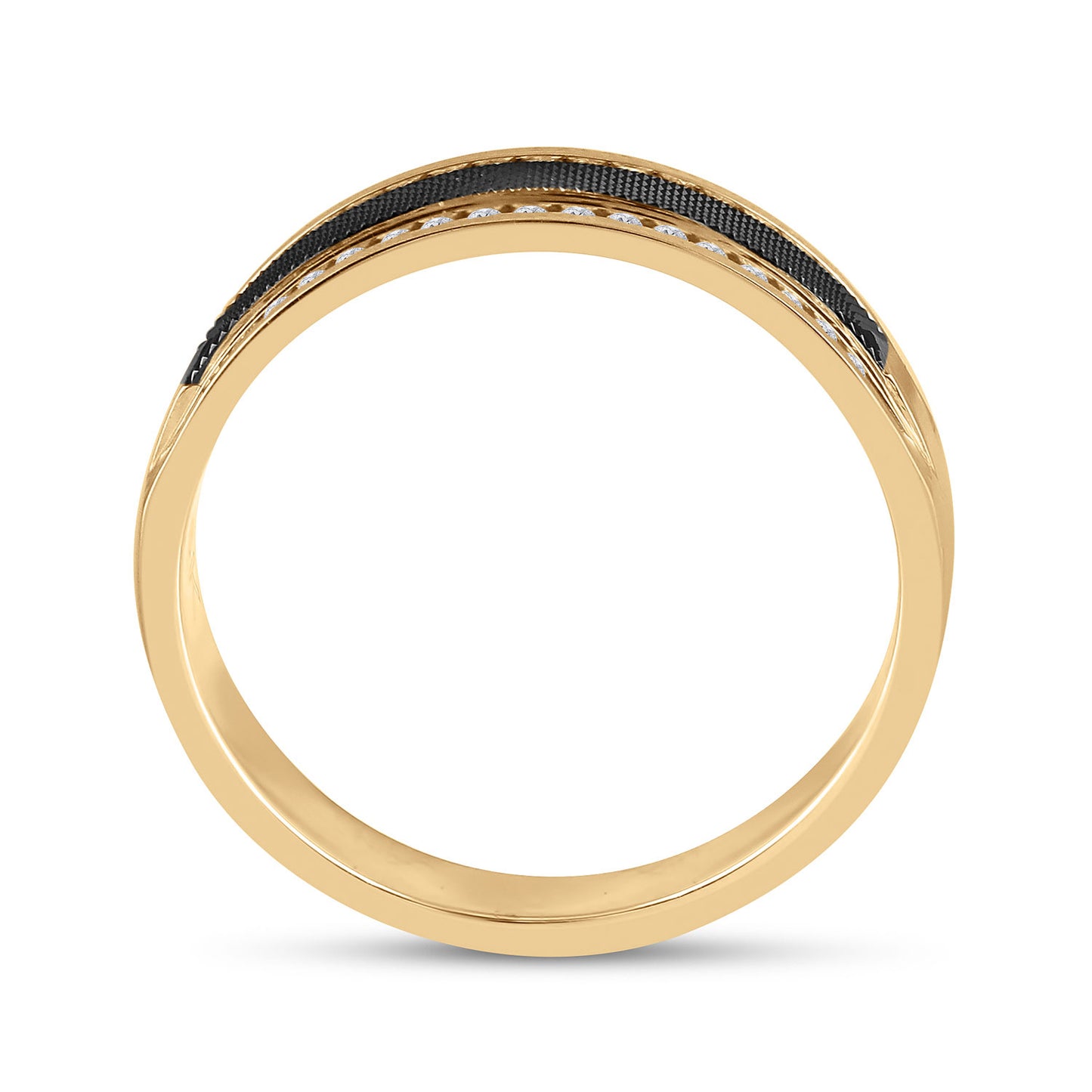 14K Yellow Gold Mens Round Diamond Wedding Black-tone Band Ring 1/4 Cttw, Mens Size: 7-13