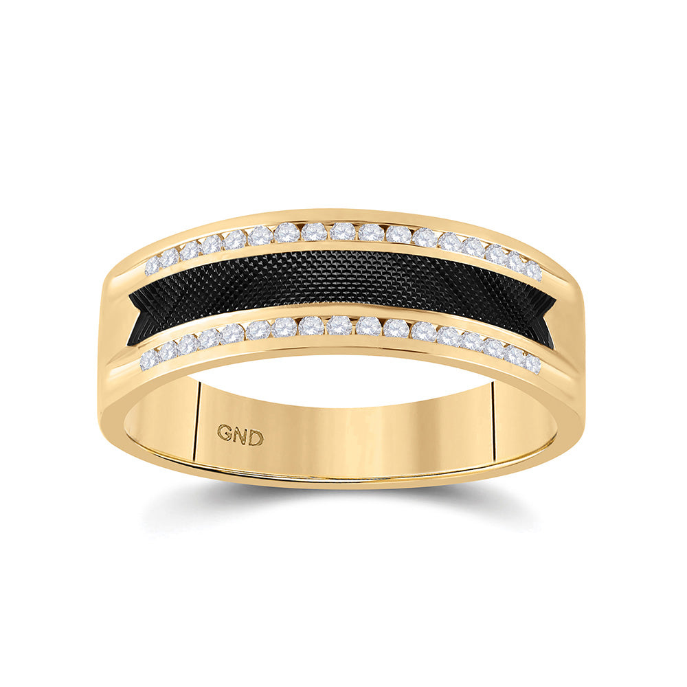 14K Yellow Gold Mens Round Diamond Wedding Black-tone Band Ring 1/4 Cttw, Mens Size: 7-13