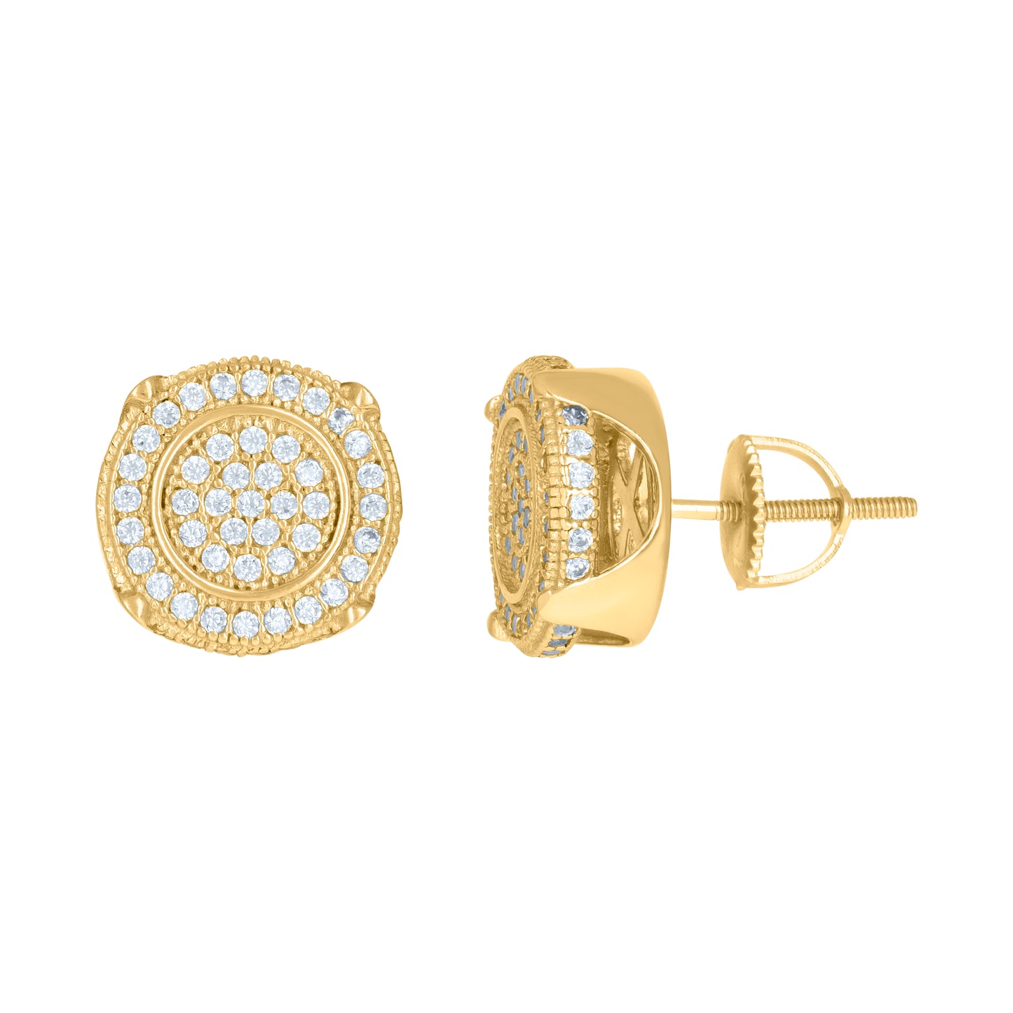 Sterling Silver Or Yellow-Tone Mens Cubic-Zirconia Round Fashion Stud Earrings