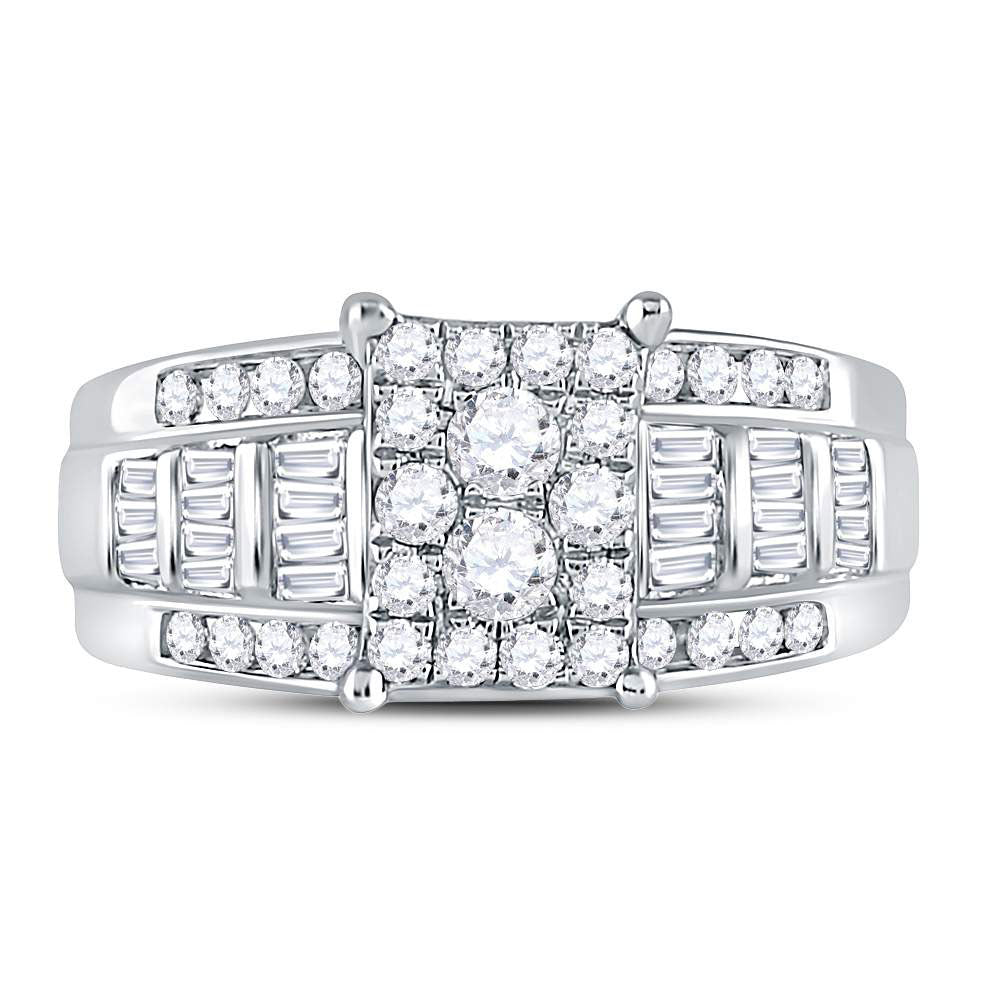 10K White Gold Round Diamond Rectangle Cluster Bridal Wedding Engagement Ring 7/8 Cttw, Womens Size: 5-10