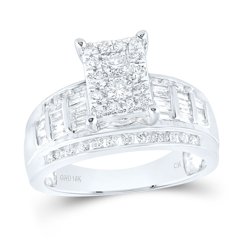 10K White Gold Round Diamond Rectangle Cluster Bridal Wedding Engagement Ring 7/8 Cttw, Womens Size: 5-10