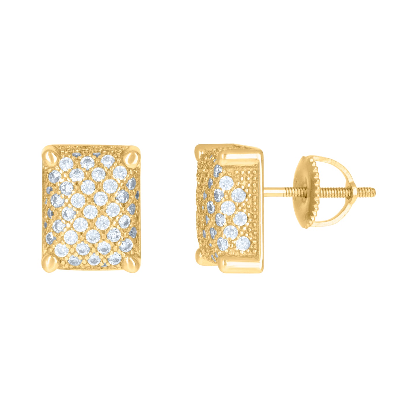 Sterling Silver Or Yellow-Tone Mens Cubic-Zirconia Rectangle Cluster Stud Earrings