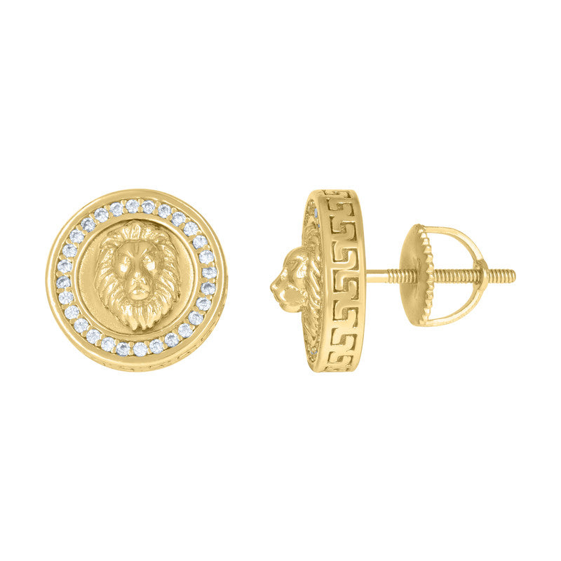 925 Sterling Silver Mens Cubic-Zirconia Lion Head Fashion Stud Earrings