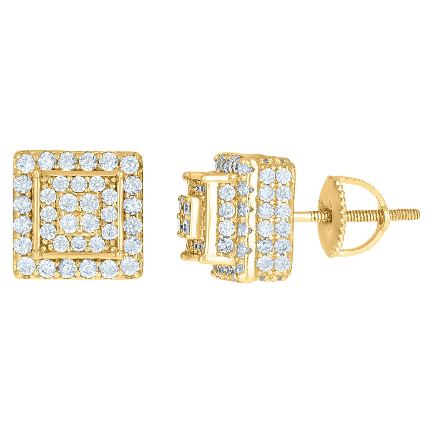Sterling Silver Or Yellow-Tone Mens Cubic-Zirconia Square Fashion Stud Earrings