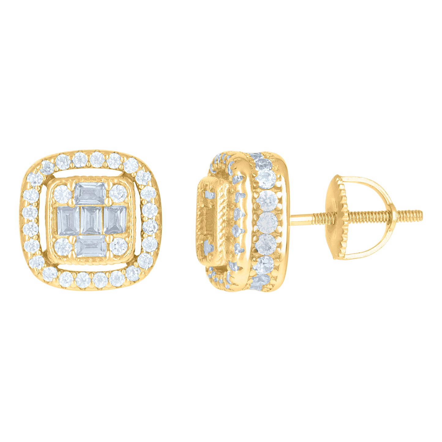 Sterling Silver Or Yellow-Tone Mens Princess-Cut Cubic-Zirconia Fashion Stud Earrings