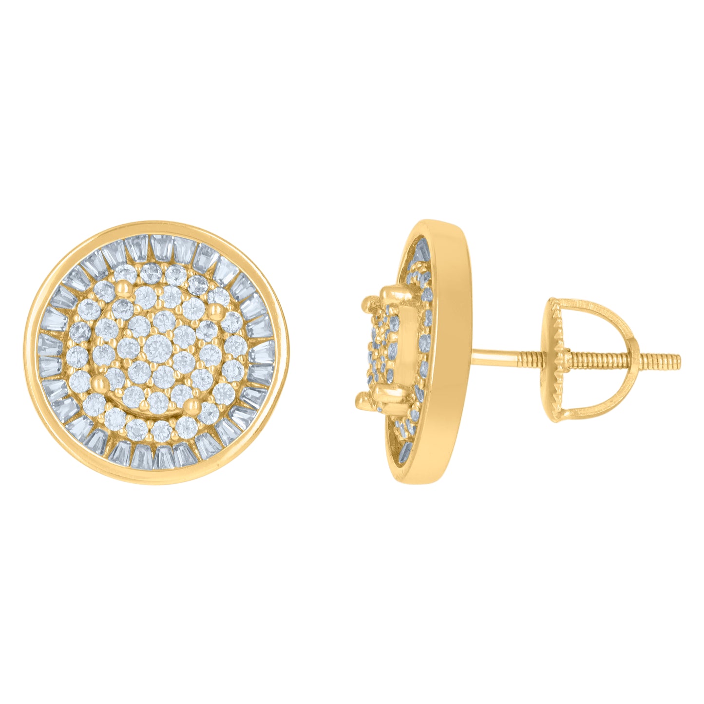 Sterling Silver Or Yellow-Tone Mens Cubic-Zirconia Round Fashion Stud Earrings