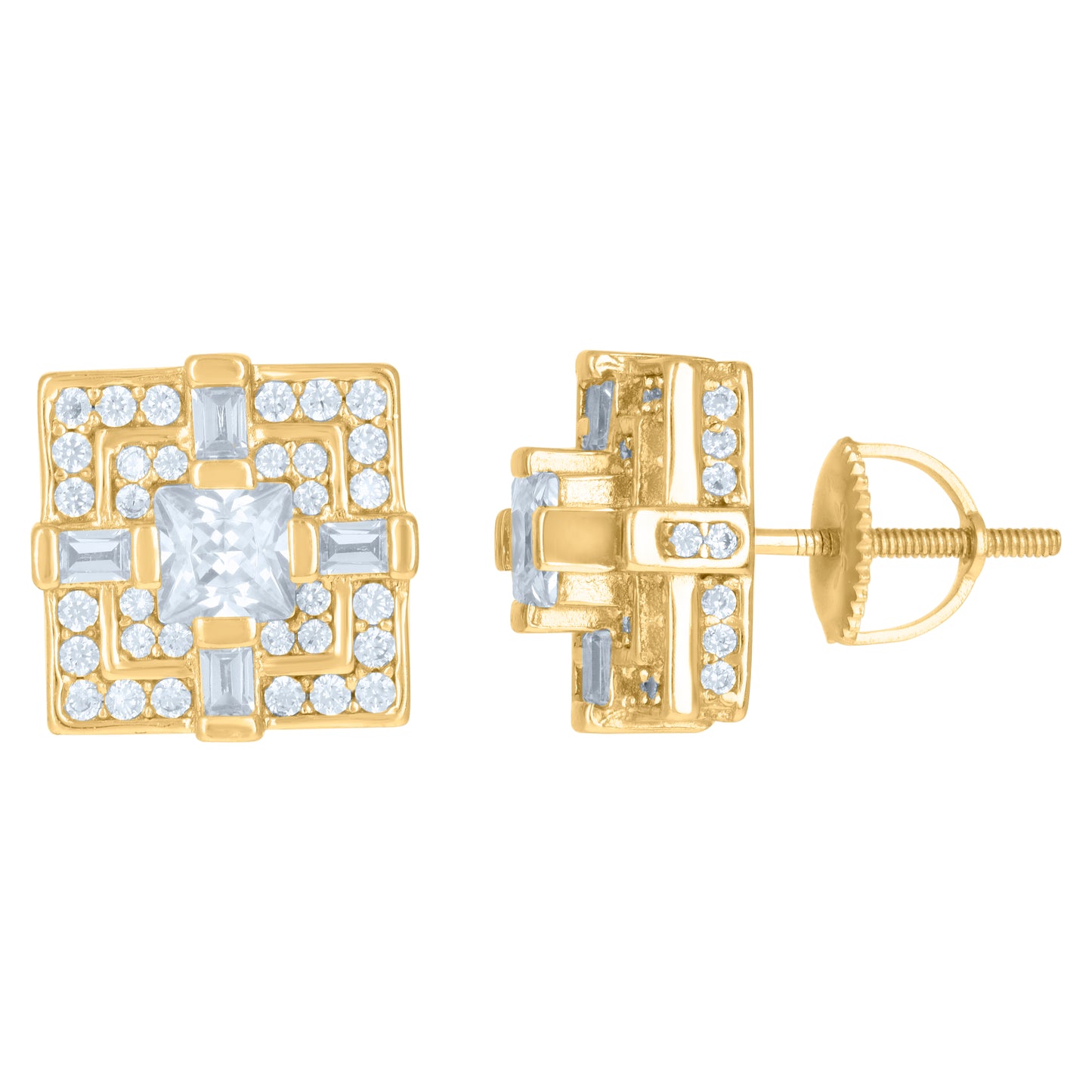 Sterling Silver Or Yellow-Tone Mens Princess-Cut Cubic-Zirconia Square Fashion Stud Earrings