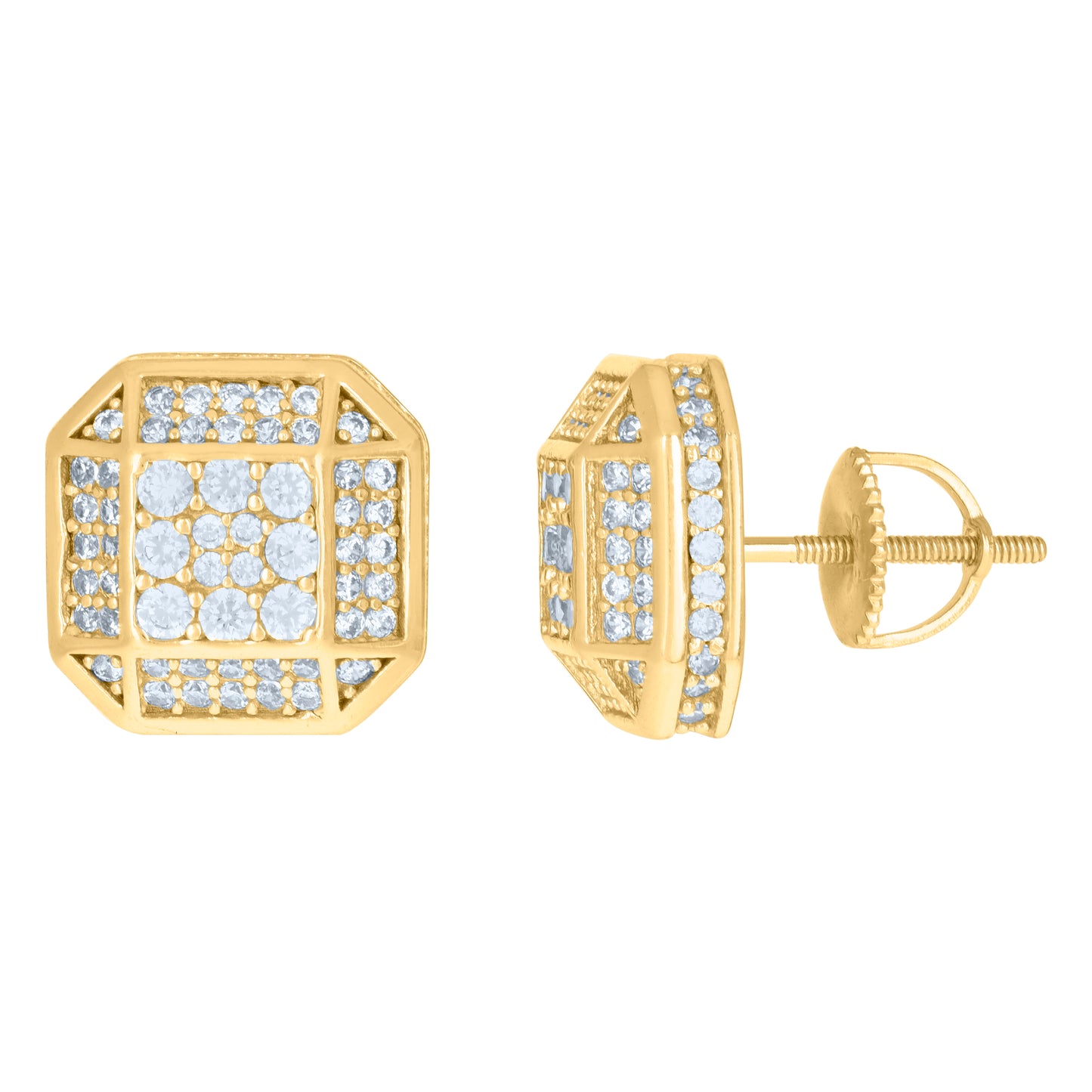 Sterling Silver Or Yellow-Tone Mens Cubic-Zirconia Octagon Fashion Stud Earrings
