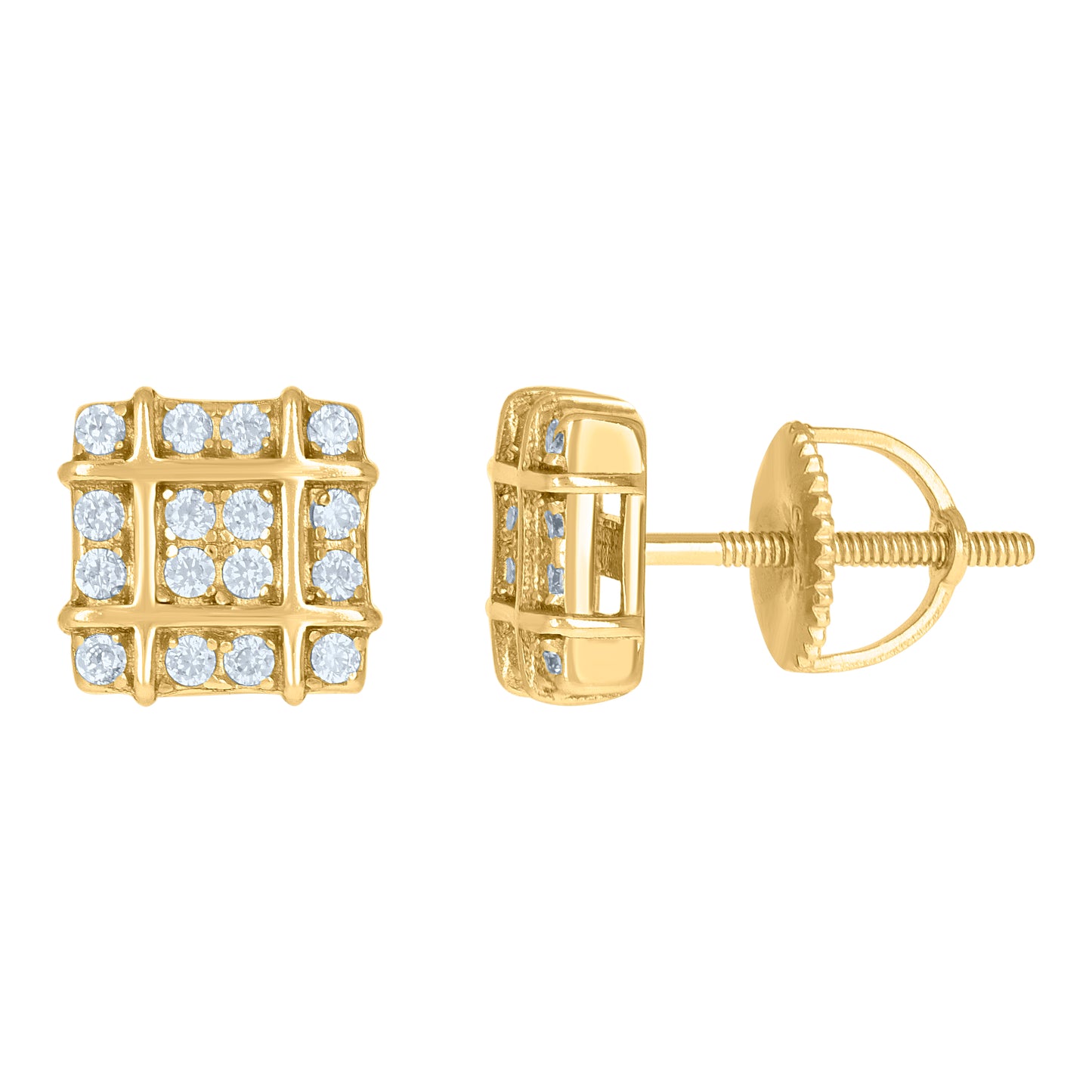 Sterling Silver Or Yellow-Tone Mens Cubic-Zirconia Square Fashion Stud Earrings